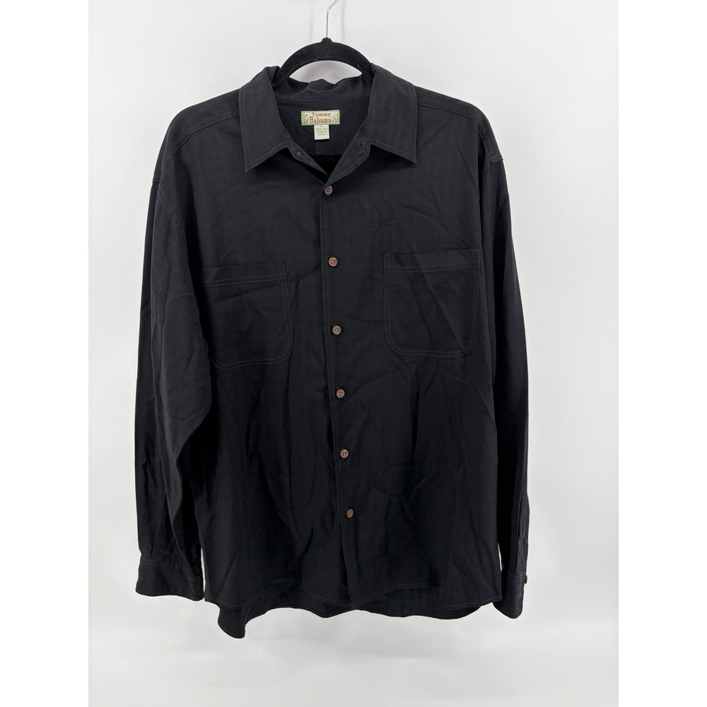 Tommy Bahama, Vintage, Black, 100% Silk, LS Shirt, Beach/Casual, Men's Medium